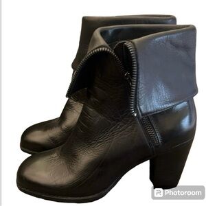 Everybody Black Fold Over Leather Ankle Boots Booties Size 36/US 6